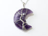 Amethyst crescent moon quartz healing crystal stone pendant tree of life wire wrapped necklace