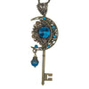 Handmade Magical fantasy moon key necklace with high quality blue crystals.  This unique piece of Fantasy key jewelry makes the perfect sparkly gift!