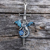 Unique Handmade Dragon on Sword Necklace with Turquoise Wings and Blue Opal Replica, Dragon Jewelry, Fantasy Jewelry Gothic jewelry