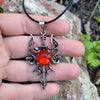 Dragon on Sword Necklace with Red Rhinestone, Dragon Jewelry, Fantasy Jewelry