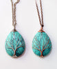 Pear Shaped Natural Turquoise Healing Stones, Tree of Life Wire Wrapped Necklace in Copper and Silver