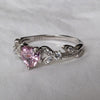 White Gold Pink CZ Heart Shaped Engagement Ring, Promise Ring, October Birthstone