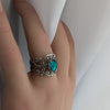 Vintage Sterling Silver Filigree Adjustable Ring with Emerald Swarovski Crystal