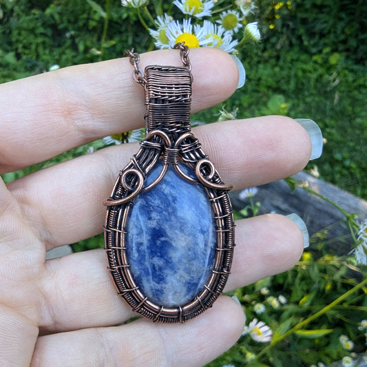 Blue Sodalite Copper Wire Wrapped Stone Pendant, Wire Wrapped Jewelry