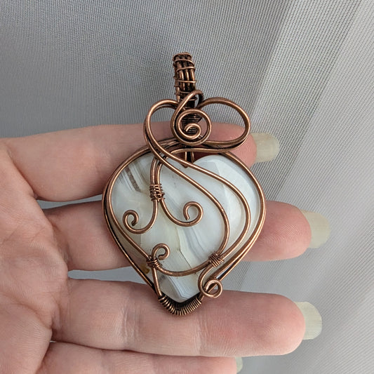 Dendrite Opal Copper Wire Wrapped Heart Stone Pendant Necklace, Wire Wrapped Jewelry, Heart Stone Necklace