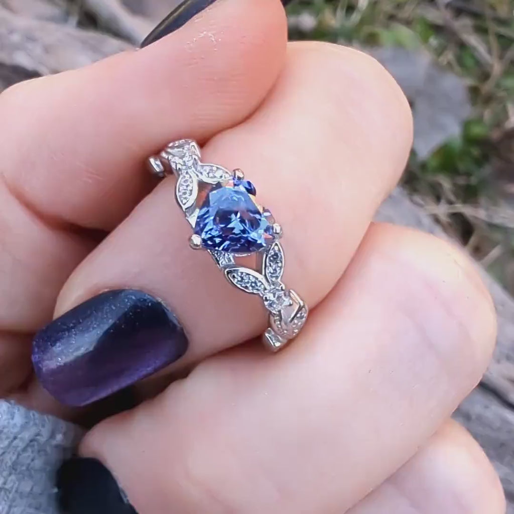 White Gold Tanzanite CZ Heart Shaped Ring, Tanzanite Engagements Rings, Promise Rings, December Birthstone