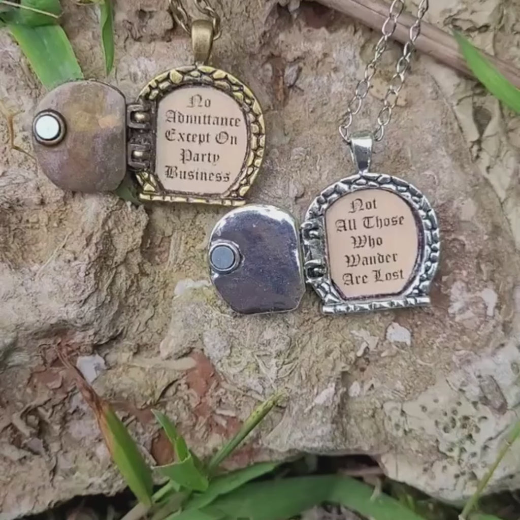 Lord of the Rings Jewelry Hobbit Door Locket Necklace with Tolkien quote Inside, LOTR Jewelry, Not All Those Who Wander Are Lost