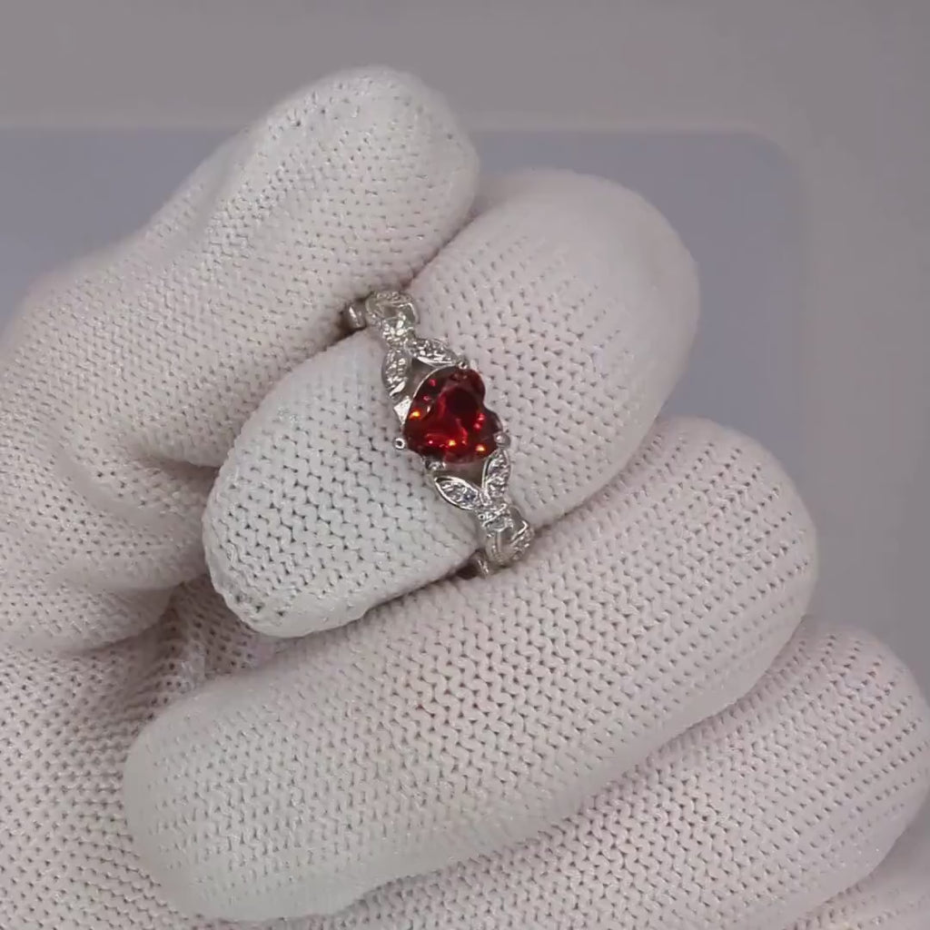 White or Rose Gold Garnet Cubic Zirconia Heart Shaped Ring, Garnet Jewelry, CZ Promise Ring, Engagement or Wedding Ring