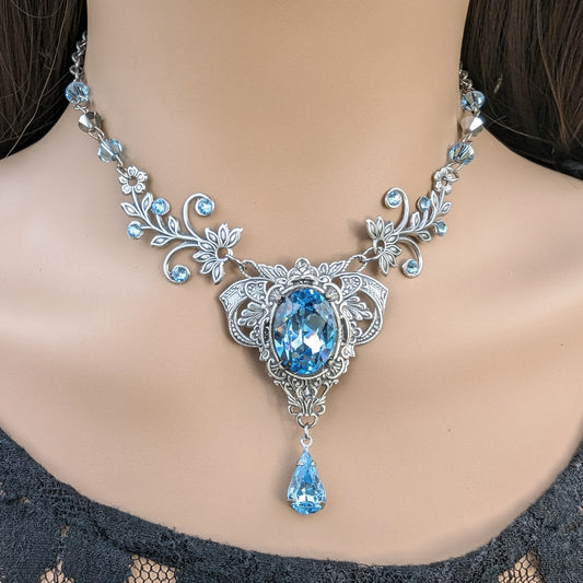 Vintage Aquamarine crystal necklace Bridal Jewelry Set made with Swarovski crystals. Wedding Jewelry,  Vintage Jewelry, Bridal jewelry jewelry