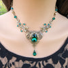 Vintage Emerald floral necklace made with Swarovski crystals.  Wedding Jewelry Set.  Bridal jewelry jewelry
