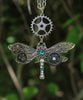 Steampunk Dragonfly necklace with blue Swarovski crystals, Steampunk jewlery