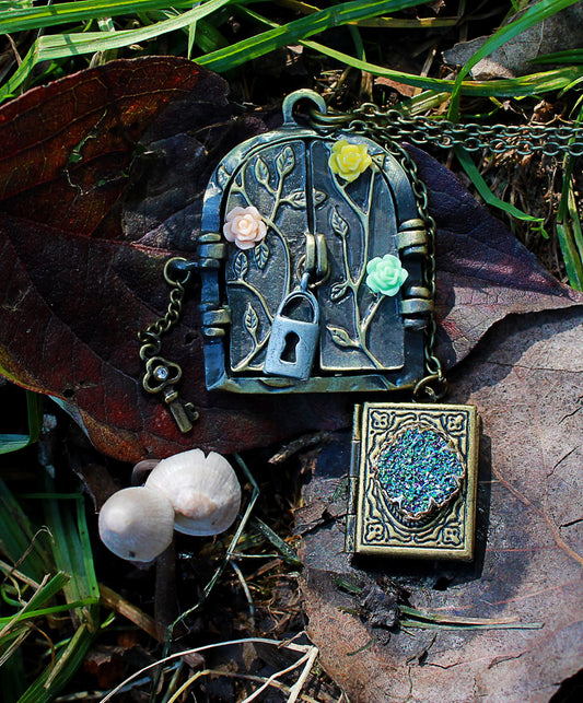 Fairy Door Necklace with Book Locket, Fairy jewelry, Fantasy Jewelry, Fairy Pendant, Once Upon a Time charm, Gift for Fantasy lovers