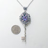 Fantasy floral sterling silver elven key necklace made with Swarovski crystals.  Elven jewelry.