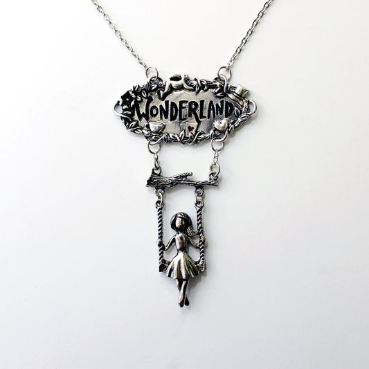 Swinging Alice in Wonderland Necklace, Alice in Wonderland Jewelry, Fantasy Jewelry, Disney Jewelry