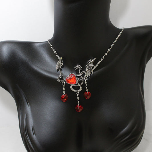 Silver Dragon Fantasy Goth Necklace Available in Blue or Red, Dragon Jewelry, Gothic Jewelry, Fantasy Jewelry