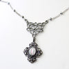 Unique Silver Celtic Styled Gothic Necklace with Mystic Stone and purple crystals
