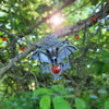 Gothic Raven Skull and Bat Wing Necklace with Red Crystals, Gothic Jewelry, Crow Skull Necklace, Halloween Jewelry, Vampire Jewelry