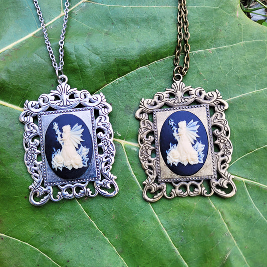 Fairy Cameo Necklace in Silver or Bronze, Fairy Jewelry, Fantasy Jewelry