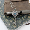 Sterling Silver Aquamarine Elven Key Necklace made with Swarovski crystals, Elvish Jewelry, Fairy Jewelry, Fantasy Jewelry, Key Jewelry