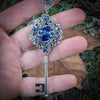 Vintage Sterling Silver Key Necklace made with Sapphire Swarovski Crystals
